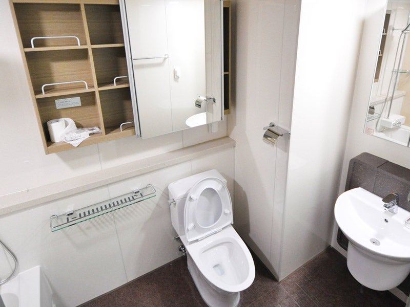 A Bathroom Designed in White Accent